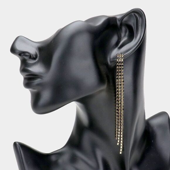 Rhinestone Jet Black Long Dangle Earrings - Picture 1 of 5